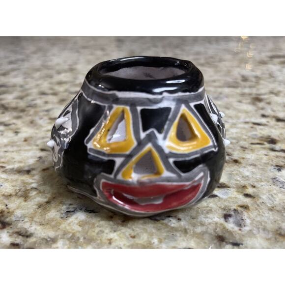 Terra Cotta Hand-Painted Mini Jack O Lantern Pumpkin Figurine - Picture 1 of 11